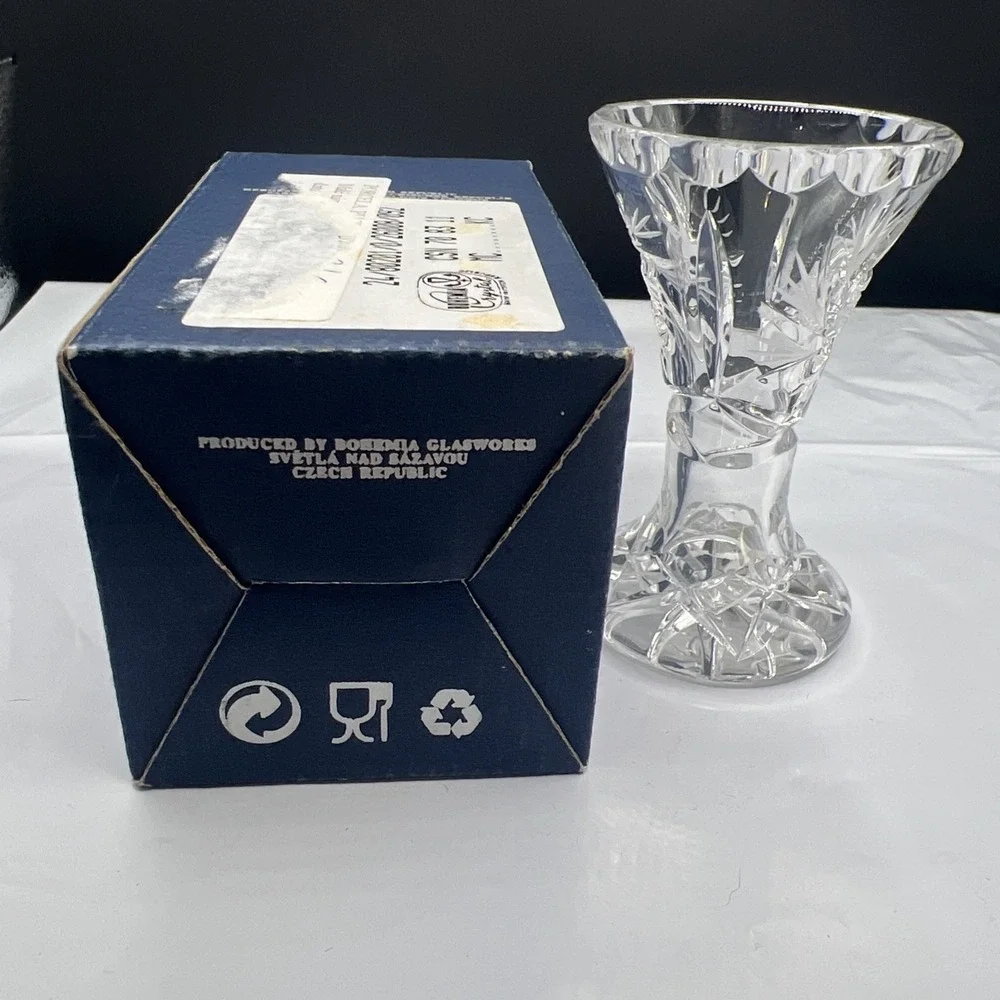 Vtg Bohemia Crystal Pedestal Vase 24% PbO Lead Crystal Hand Cut Czech Rep W/Box